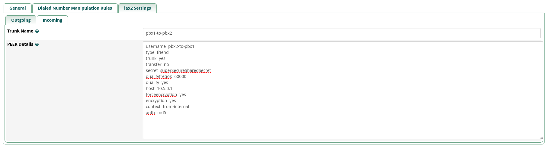 Example of the iax2 settings tab iax2 settings tab
